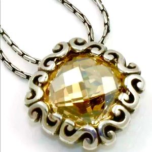 NWT Brighton Danube Golden Shadow Crystal Silver Swarovski Necklace Pend 16”-18"